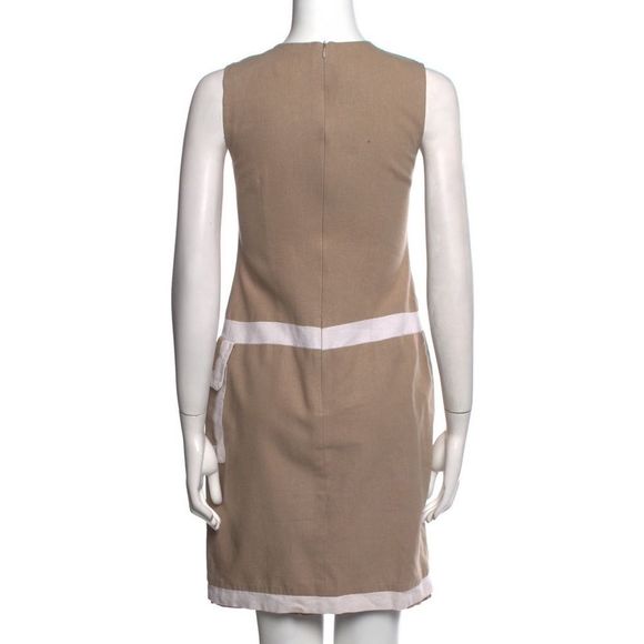 DAVID MEISTER Khaki Taupe Tan Colorblock Pattern Shift Sleeveless Mini Dress - Picture 3 of 8